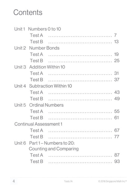 Singapore Math Tests 1A (Common Core Edition)