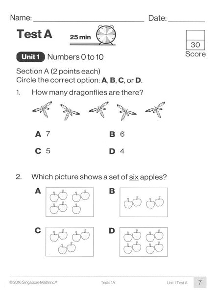 Singapore Math Tests 1A (Common Core Edition)