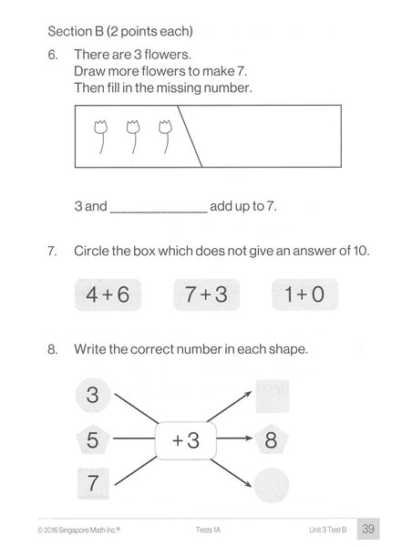 Singapore Math Tests 1A (Common Core Edition)