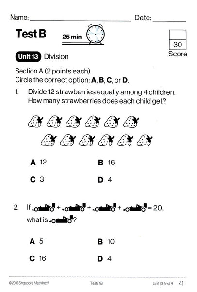 Singapore Math Tests 1B (Common Core Edition)