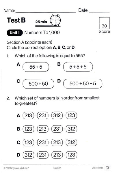 Singapore Math Tests 2A (Common Core Edition)