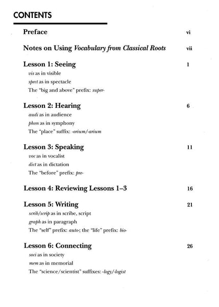 Vocabulary from Classical Roots Student Book 6 and Answer Key Set