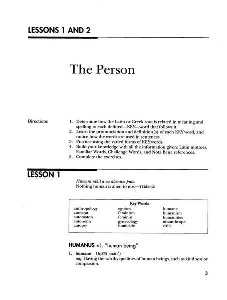 Vocabulary from Classical Roots Student Book C (Grade 9) and Answer Key Set