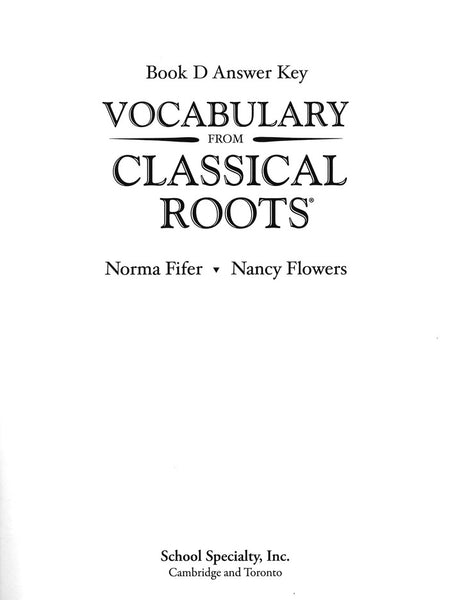 Vocabulary from Classical Roots Student Book D (Grade 10) and Answer Key Set