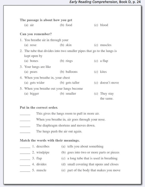 Early Reading Comprehension in Varied Subject Matter Book D and answer key set