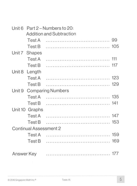 Singapore Math Tests 1A (Common Core Edition)