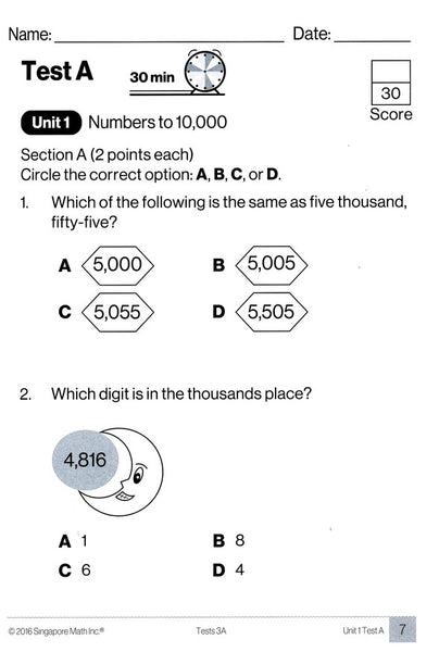 Singapore Math Tests 3A (Common Core Edition)