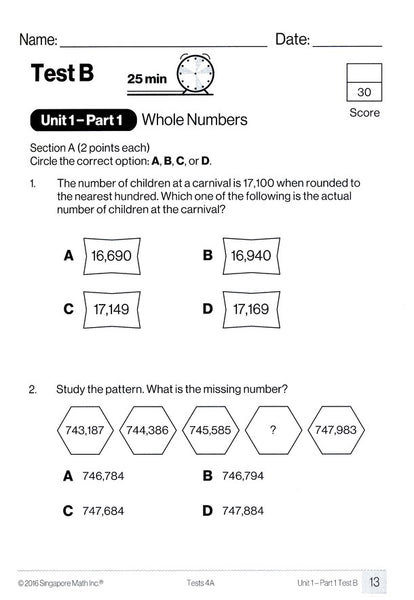 Singapore Math Tests 4A (Common Core Edition)