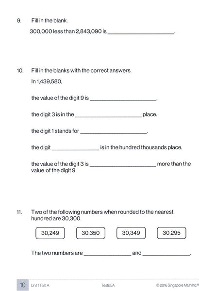 Singapore Math Tests 5A (Common Core Edition)
