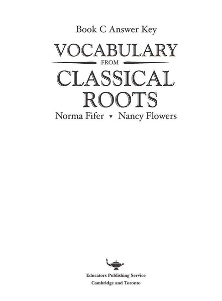 Vocabulary from Classical Roots Student Book C (Grade 9) and Answer Key Set